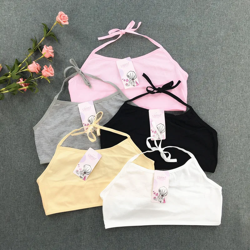 Young Girls Solid Soft Cotton Bra Puberty Teenage Breathable Underwear Sport Training Bras 8-14Years Cute Bra