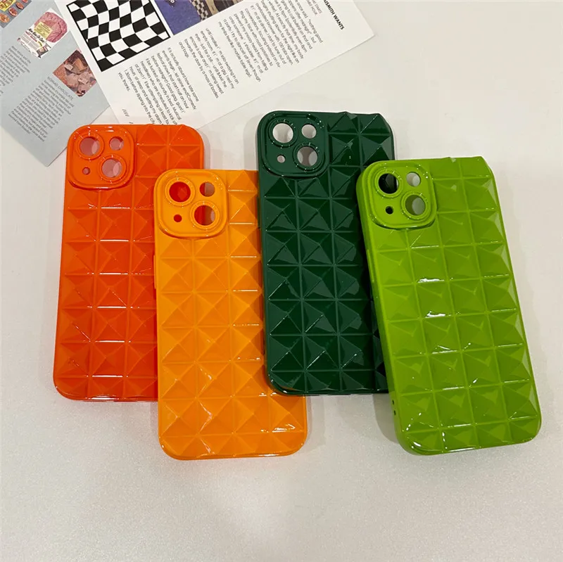 Ottwn Luxury Square Grid Candy Color Soft Phone Case For iPhone 14 Plus