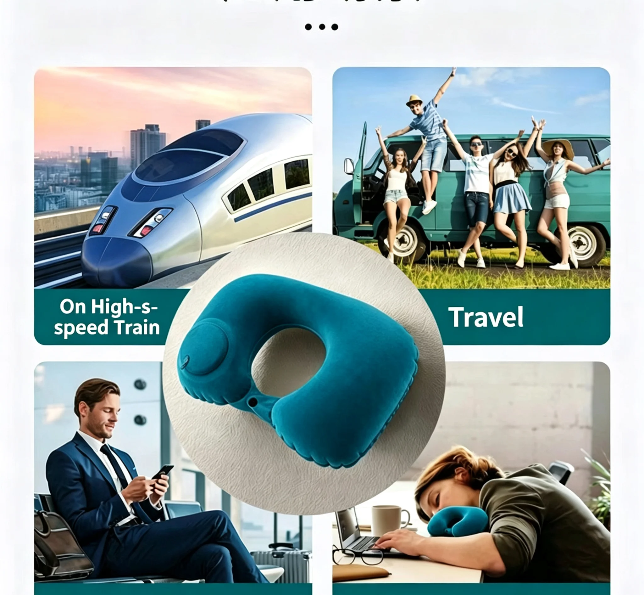 Deluxe Inflatable U-Shaped Travel Pillow - Soft Flocked Portable Neck Support for Ultimate Comfort