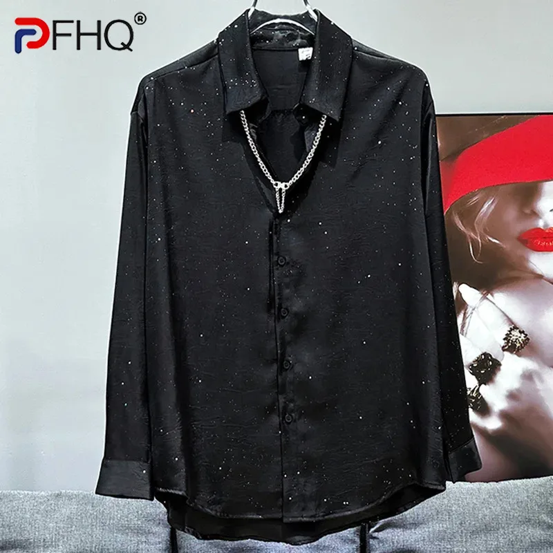 

PFHQ Light Luxury Shirts Men's Loose Necklace Decoration Korean Handsome Summer Male Breathable Single Breasted Tops New 21Z4500