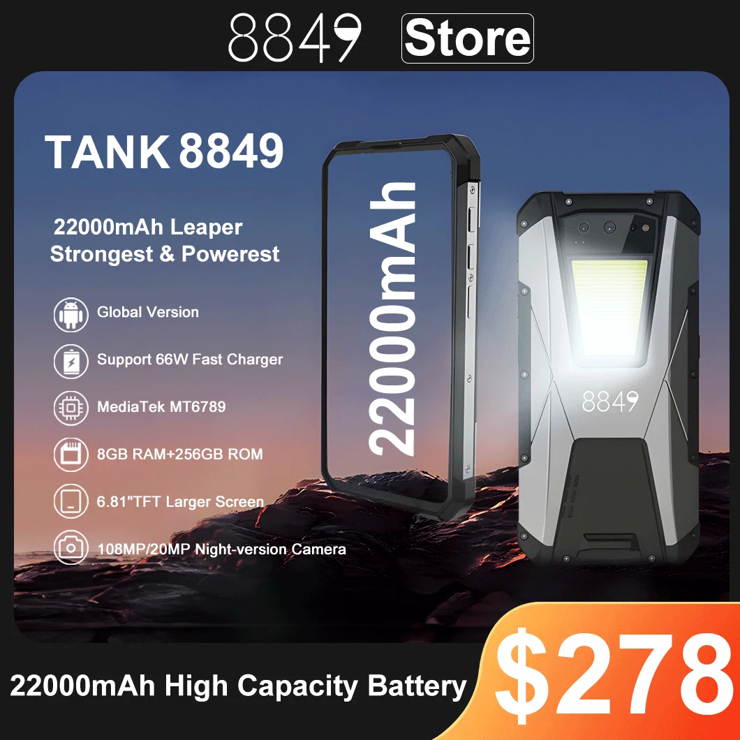 8849 Tank Night Vision Rugged Mobile Phone 8GB Ram 256GB Rom 22000mAh