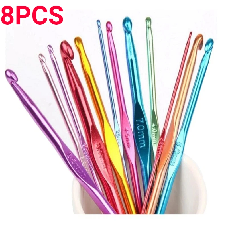 8pcs Metal Handle Crochet Hook Colorful Aluminum Knitting Needles Single Head Crochet Knitting Yarn Crafts DIY Apparel Needles