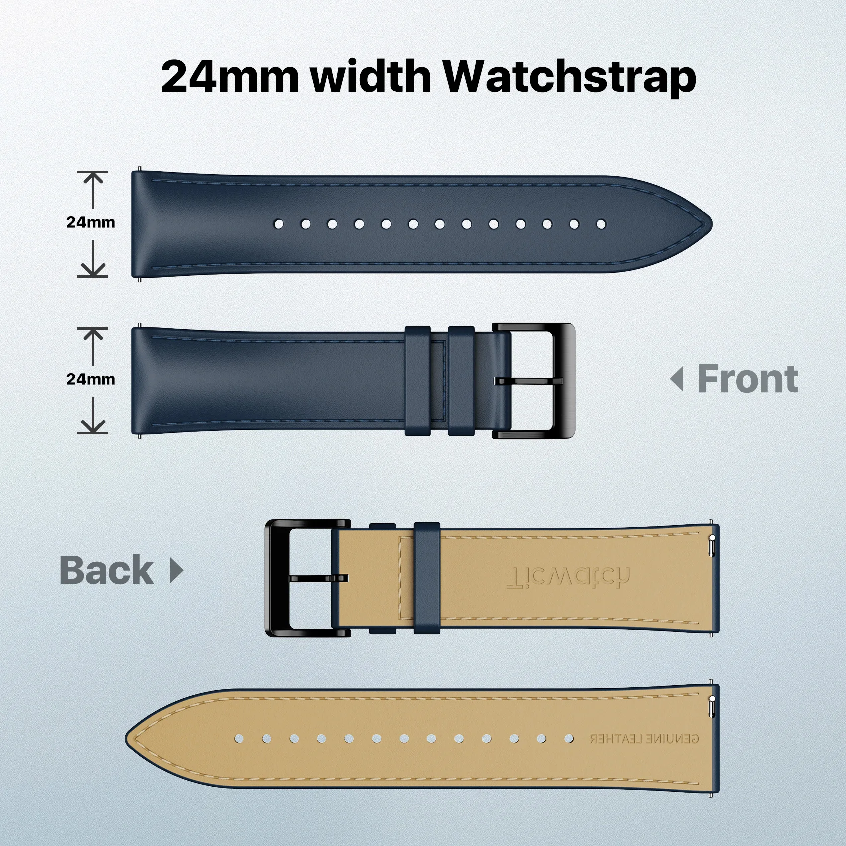 TicWatch Pro 5 시계 밴드 교체용 시계 스트랩 24mm 너비 가죽 시계 스트랩