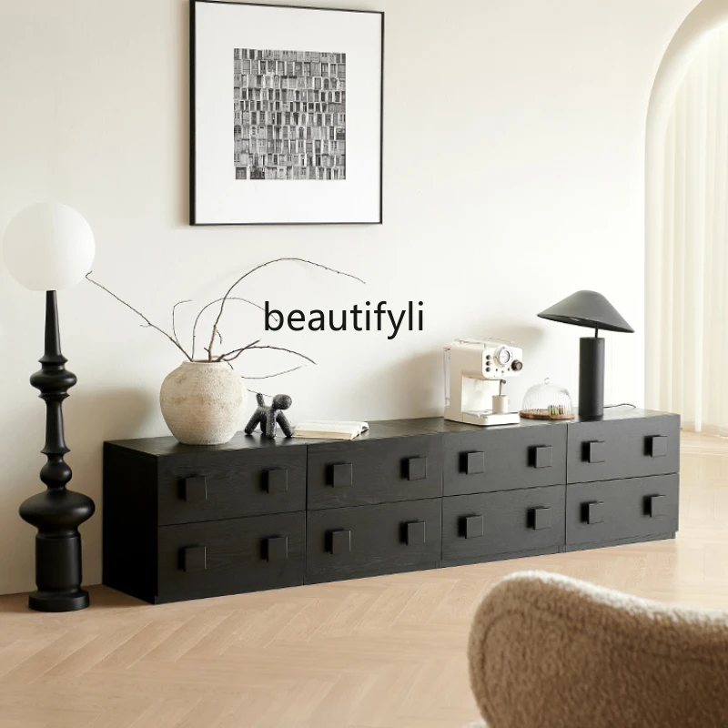 

Italian Floor TV Cabinet Black Floor Table Card Cabinet Living Room Minimalist Locker Floor Cabinet