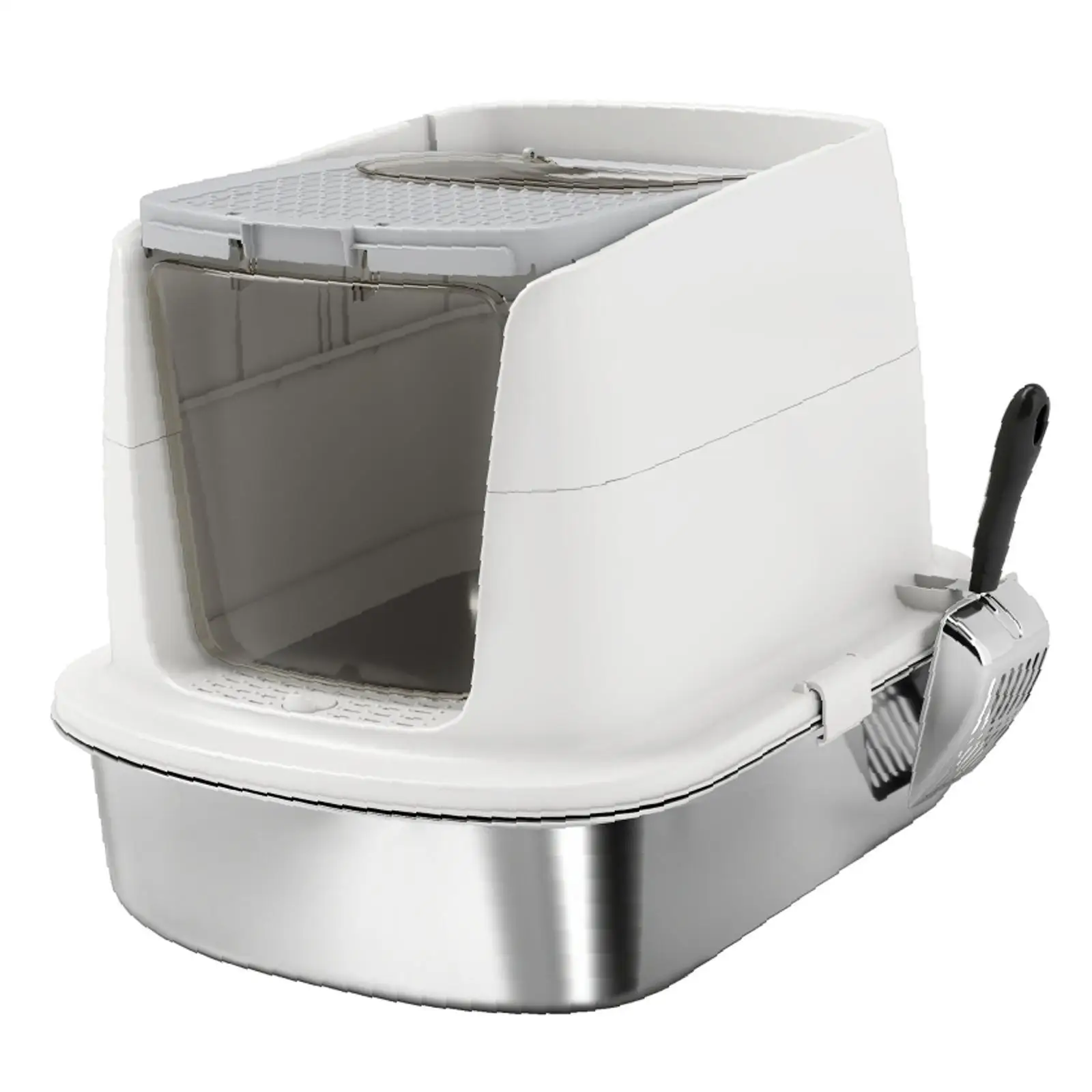Large Stainless Steel Cat Litter Tray Metal Enclosure Cat Bed Furniture for Pet Supplies Cat Room