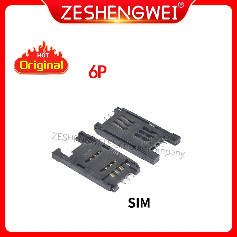 5PCS SIM Holder Flip Six Feet Mobile Communications' Seats SIM Card Slot 6P Contact Gold-plated All Plastic