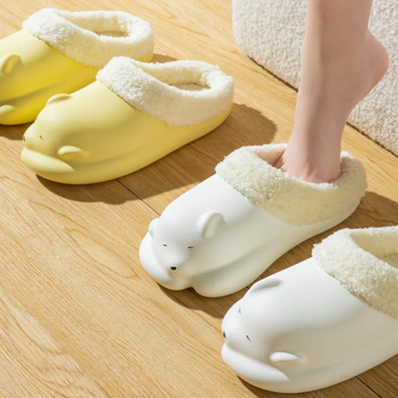 

Необычные тапочки с мультяшным медведем для женщин и мужчин, супер яркая обувь, Нескользящие дышащие домашние хлопковые тапочки на осень и зиму