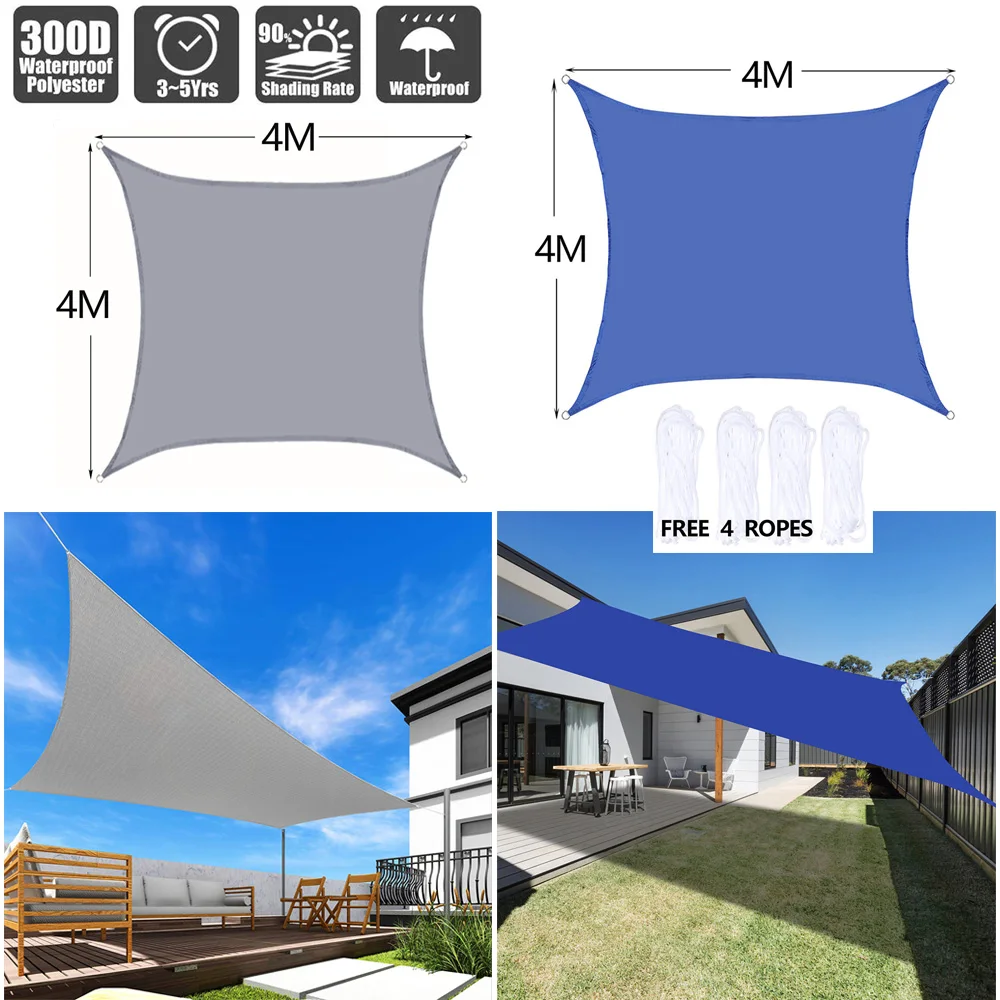 outdoor pavilion courtyard awning outdoor canopy aluminum alloy pavilion carport high and low shed terrace villa sun room 4x4M Outdoor Waterproof Sun Shade Sail Awning Beach Swimming Pool Shade Net Garden Canopy Terrace Courtyard Car Canvas