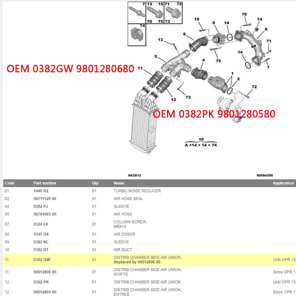 밸브 챔버 측면 흡입 파이프에서 공기 연결, 시트로엥 C3 DS3