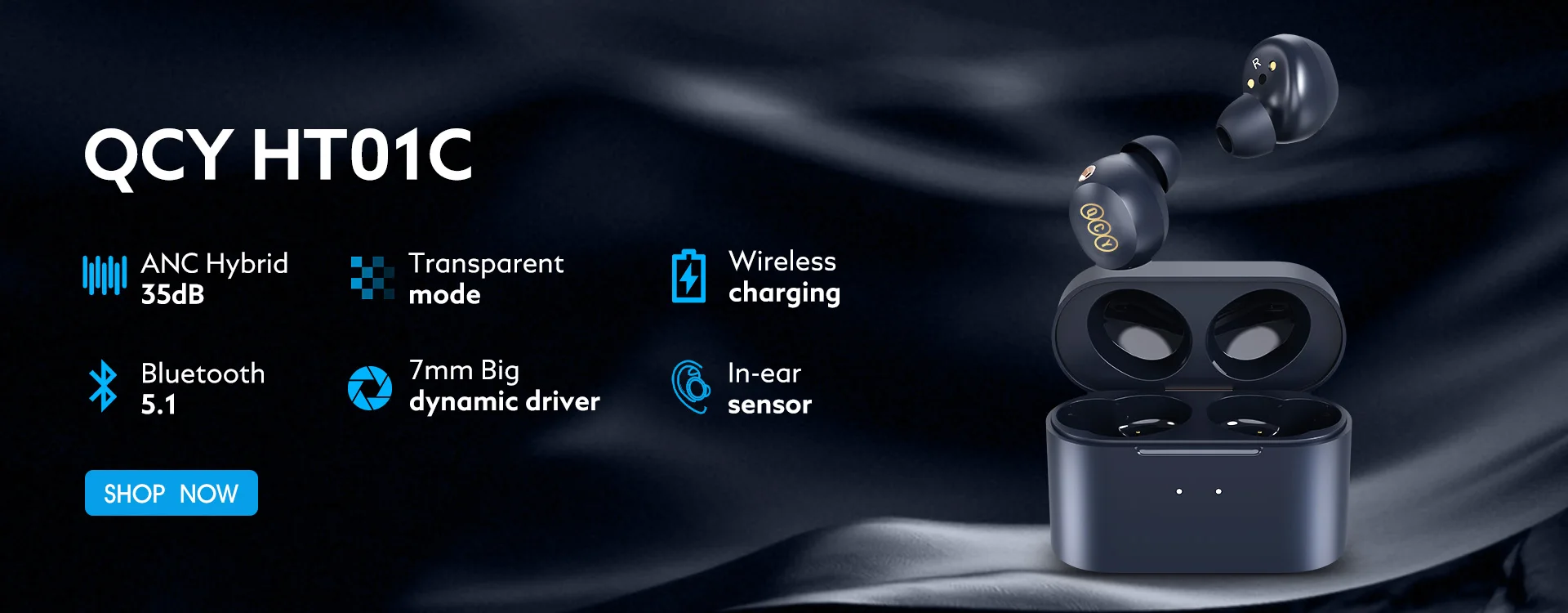 QCY HT01 Hybrid ANC Headphone 35dB Bluetooth Earphone Wireless Charging