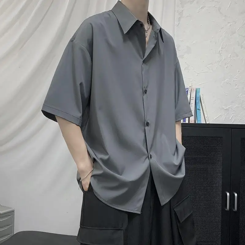 Men's Solid Short Sleeve Turn-down Collar Capable Shirts Simplicity Handsome Loose Formal Office Casual Summer Clothing