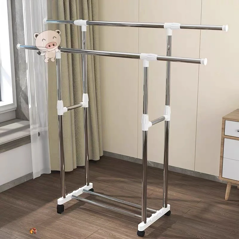 

Clothes Floor-standing Coat Racks Drying Bedroom Pole Indoor Folding Rack Single-pole Double-pole Kleiderablage Furniture YJ-101