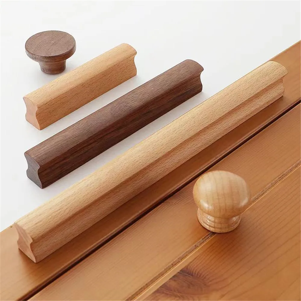 Manija de madera Natural para muebles, tiradores de puerta de armario de  cocina, tiradores de cajón, herrajes de madera de haya - AliExpress
