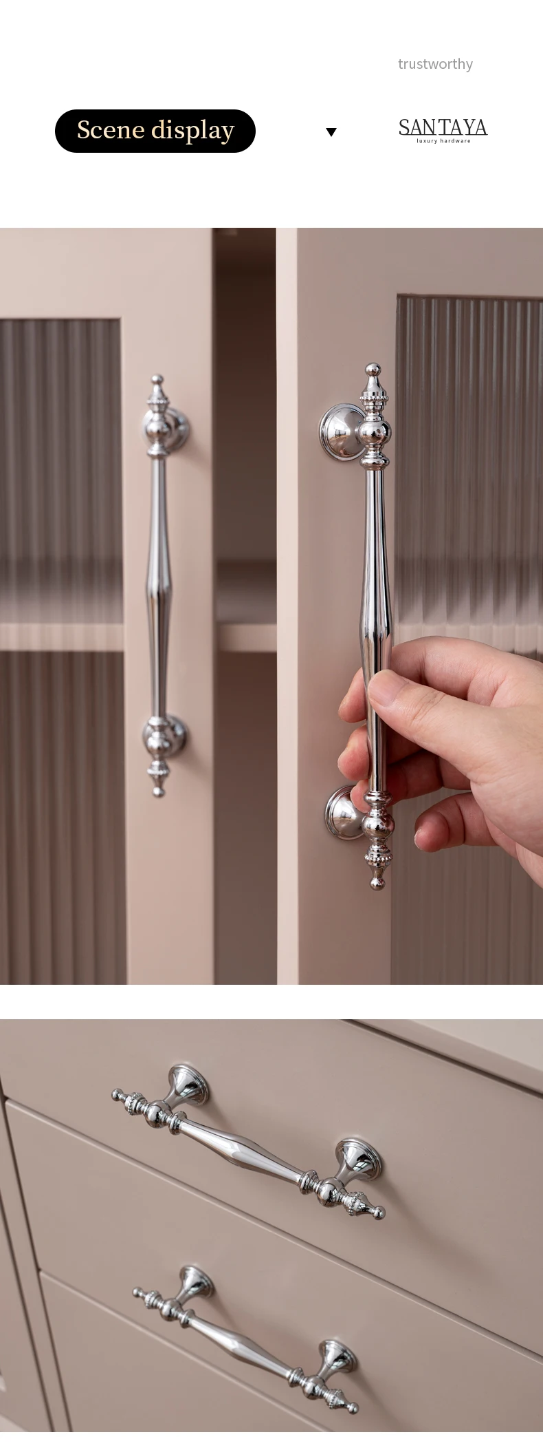 Chrome Furniture Brass Handle Silver Luxury Wardrobe Door Knob T-Bar Kitchen Cabinet Pull Solid Drawer Shell Handles