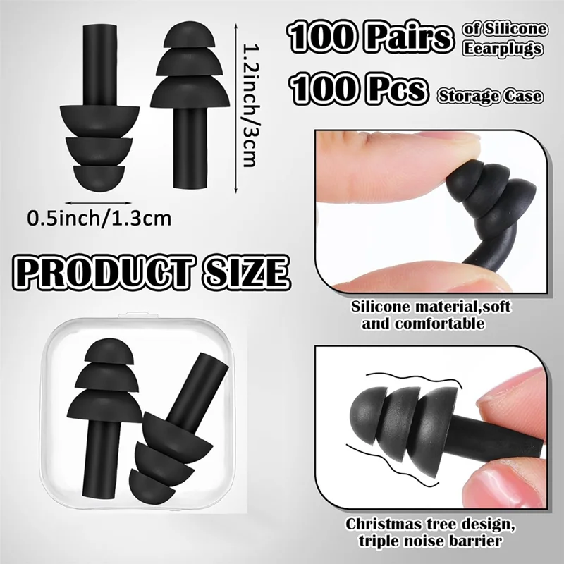 Lot de 100 Bouchons d'Oreille Silicone Réutilisables - Casque Antibruit