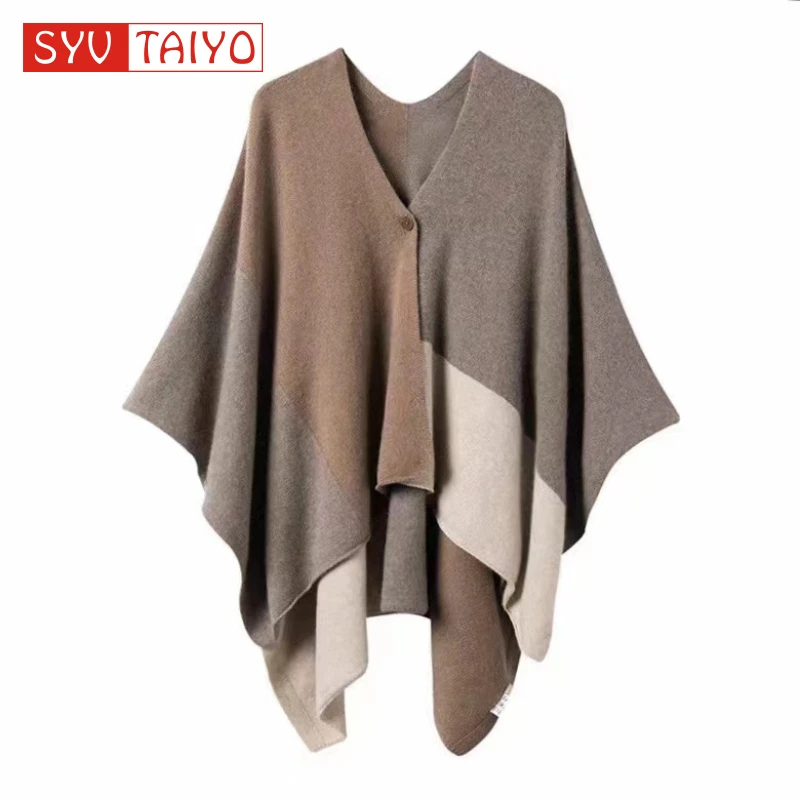 

100% Wool Color-blocked Wraps Shawl Scarf Cape Women's Fall Winter 2023 New Multifunctional Luxury Scarves Pullover Clothes