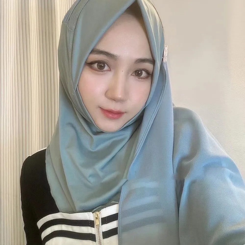 

New Fashion Muslim Hijab Two Styles Soft Chiffon Shawl Islamic Turban for Women Head Scarf Wrap Solid Color Ramadan Pray Hats