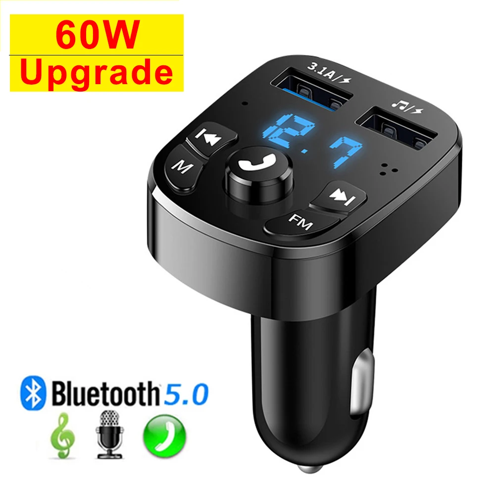 Bluetooth 5.0 Car Charger Dual USB Car Kit FM Transmitter Audio MP3 Player autoradio Handsfree 3.1A 12-24V For iPhone Samsung