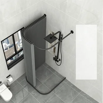 자기 매력 샤워 커튼 세트 드릴링 없음 U 자형 건식 습식 분리 욕실 파티션 접이식 하이 엔드 커튼 상품 이미지