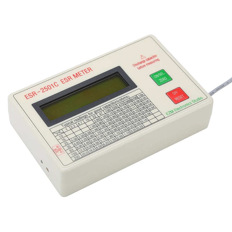 New ESR2501C Capacitor ESR DCR Tester Test In Circuit Capacitance Meter With Test Leads Clip Battery 6