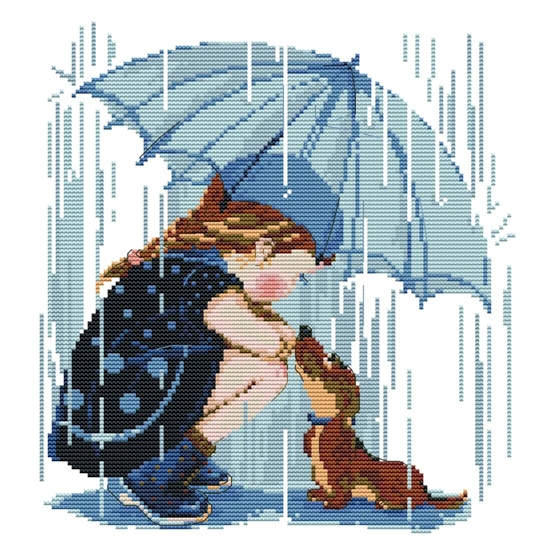Joy Sunday Cross Stitch Kit Girl with Dog Printed Cross Stitch Kits Patterns 16CT 14CT 11CT Embroidery Kit Set