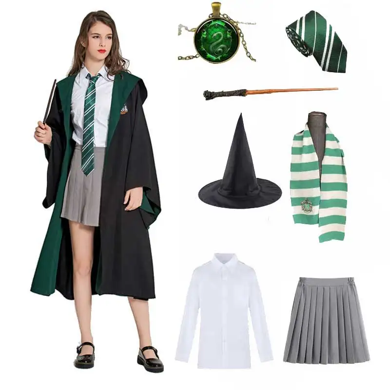 Girls Women Slytherin Ravenclaw Robe Cloak Wizard House Potters Costume  Magic School Scarf Tie Wand Halloween Costumm Cone confi - AliExpress