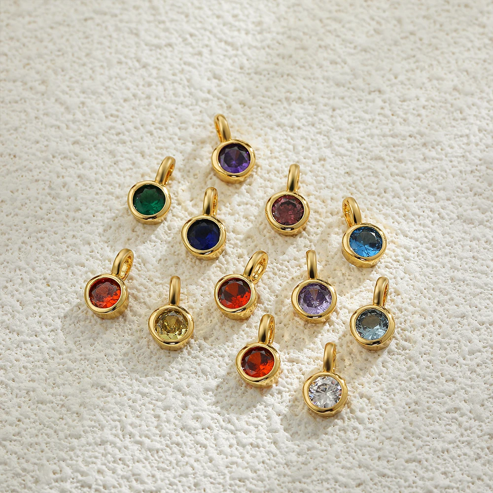 Fashion Multicolour Crystal Necklace Charms for Women Stainless Steel Gold Color 12 Month Birthstone Small Pendant Charm Jewelry