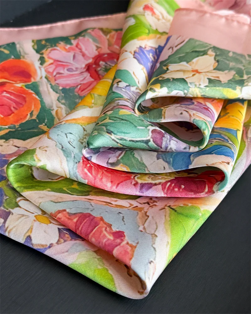 Neues Designer-Bandana aus Seide, quadratischer Schal für Damen, Satin-Tuch, Hijab, Haarband, luxuriöses Kopftuch, 70*70cm, Echarpe – Detail 9