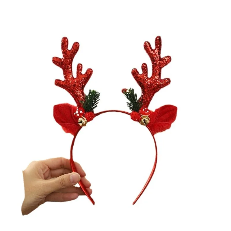 Christmas headbands, deer horn bells, sparkling pink headbands, adult and children's party decorations, Christmas ornaments