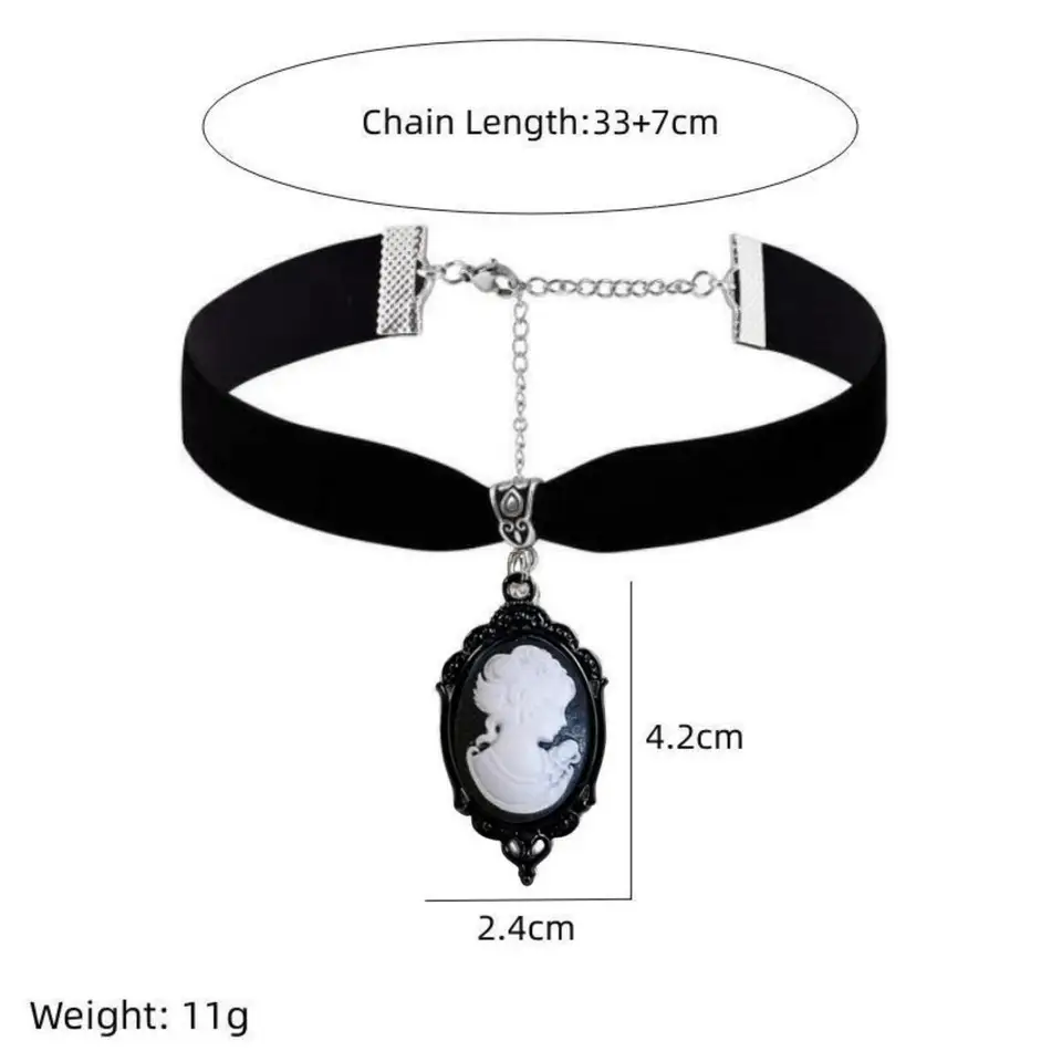 Sacina Gothic Victorian Choker Necklace - Black Velvet Cameo Collar For Women