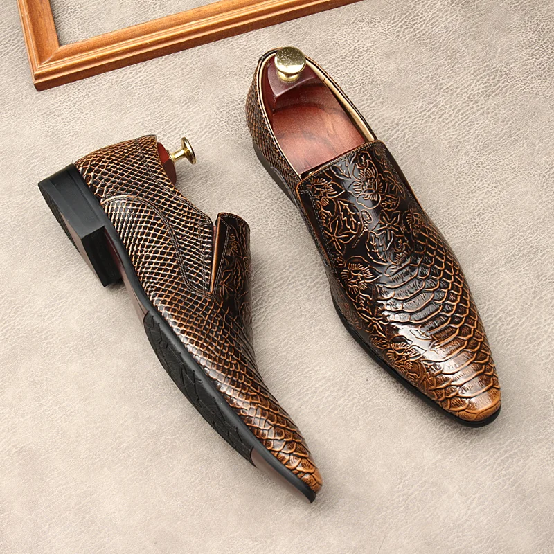 

Fashion Crocodile Pattern Mens Dress Shoes Luxury Patent Leather 2023 Handmade Designer Quality Genuine Leather Social Shoes Man