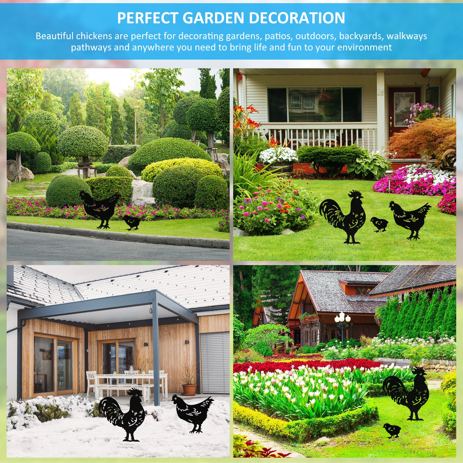 Yard Art Garden Metal Sculpture Chicken Decoration 3Pcs Creative Rooster Outline Lawn After Outdoor Hen Garden Decorated