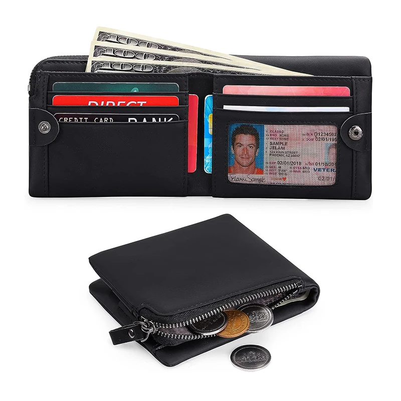 2023 New RFID Protection Large Wallet Men with Zipper Coin Pocket