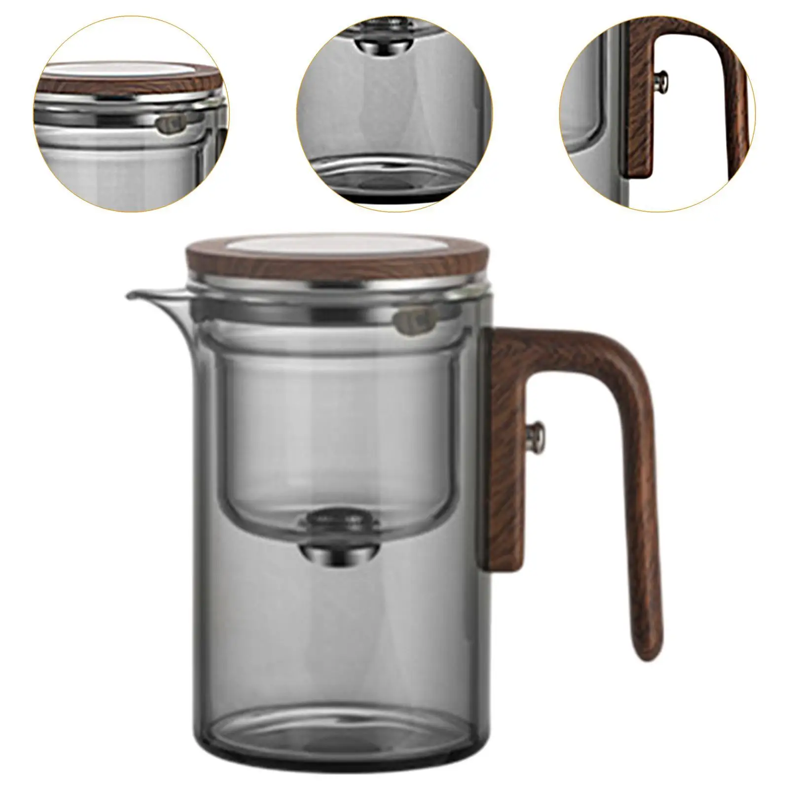 Glass Teapot Wooden Handle,Kettle for Loose Leaf Tea,Portable,Creative,Tea Gifts with Strainer Water Separation for Tea House