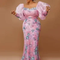 Robe de Soirée Africaine Rose à Manches sulfpour Femme, Tenue Élégante, Vêtement Africain, Automne 2