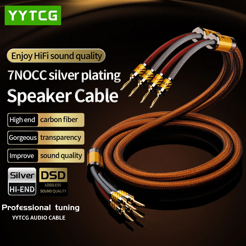 Audio cable audio speaker cable HIFI Silver-plated Speaker Cable HI-FI High-end Amplifier Loudspeaker Cables Banana Plug Wire Line 7N OCC Speaker Cable