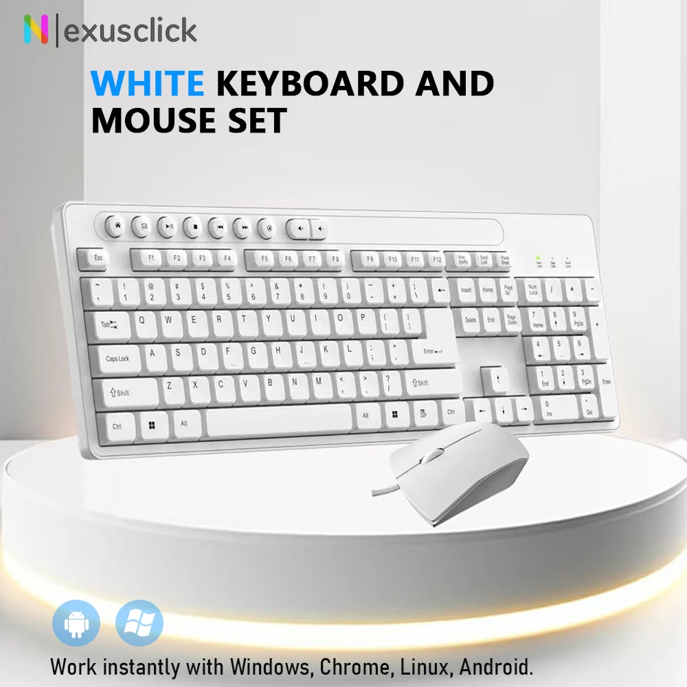 113Key USB Wired And Mouse Combo Widely Compatible Ergonomic Design Keyboard For Office Home PC Laptop Desktop Computer_voghion.com
