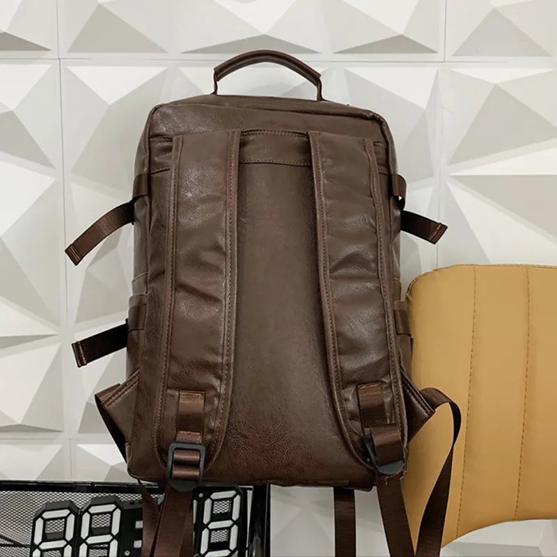 Vintage Flip Men Women Backpack PU Leather Travel Backpack Large Capacity School Bag For Teenager Male Business Laptop Backpack