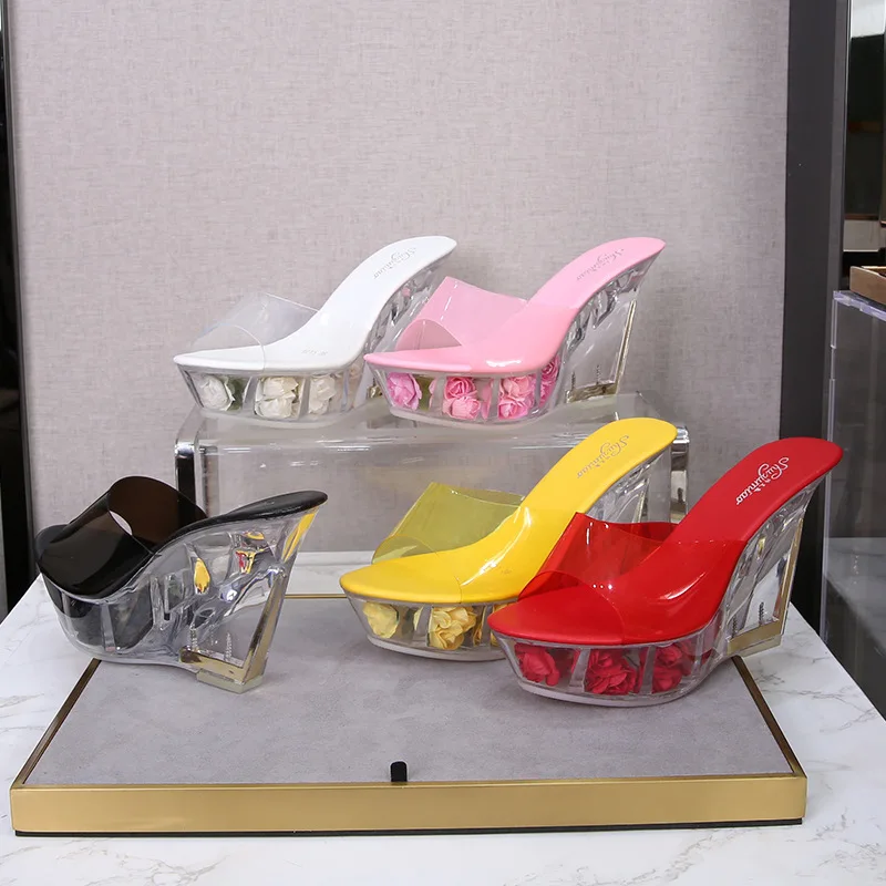 

Summer sandals, wedges, 10CM nightclubs, high heels, flowers, women's shoes, catwalk, pole dancing shoes, crystal soles