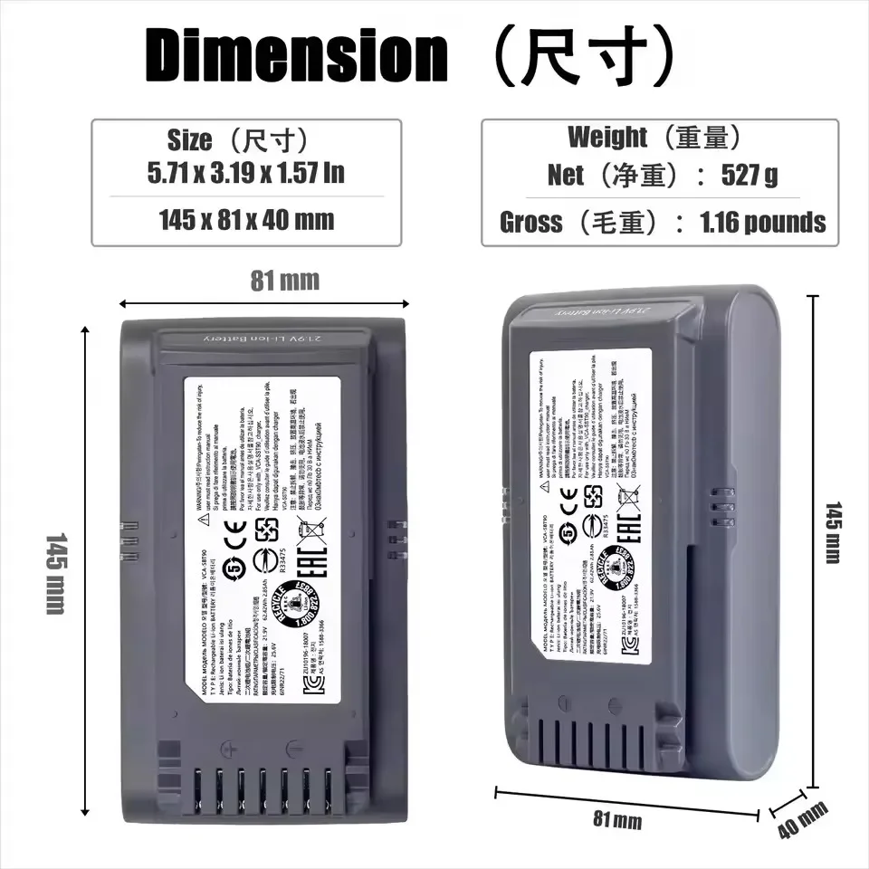 21.6V 5000mAh Replacement Vacuum Cleaner Li-ion Battery for Samsung Jet 90/Jet 75 Pet/Jet 75 Cordless Stick Vacuum VCA-SBT90/XAA 4