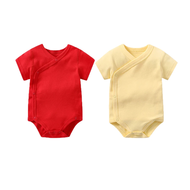 

Newborn Baby Clothes 2Pcs Set Boy Girl Jumpsuit Oblique Opening Short Sleeve Cotton Pure Color Onesies Baby Outfits 0-24 Months