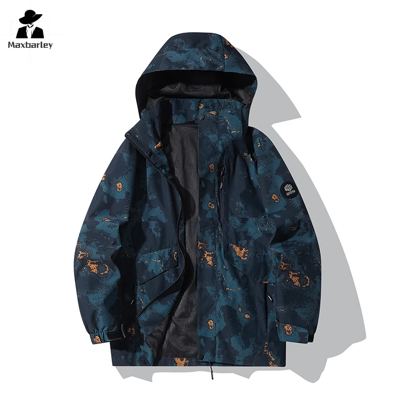 2024 Spring New Jacket Men's Single Layer Sprint Coat Outdoor Leisure Detachable Hat Windbreaker Couple Camping Waterproof Coat