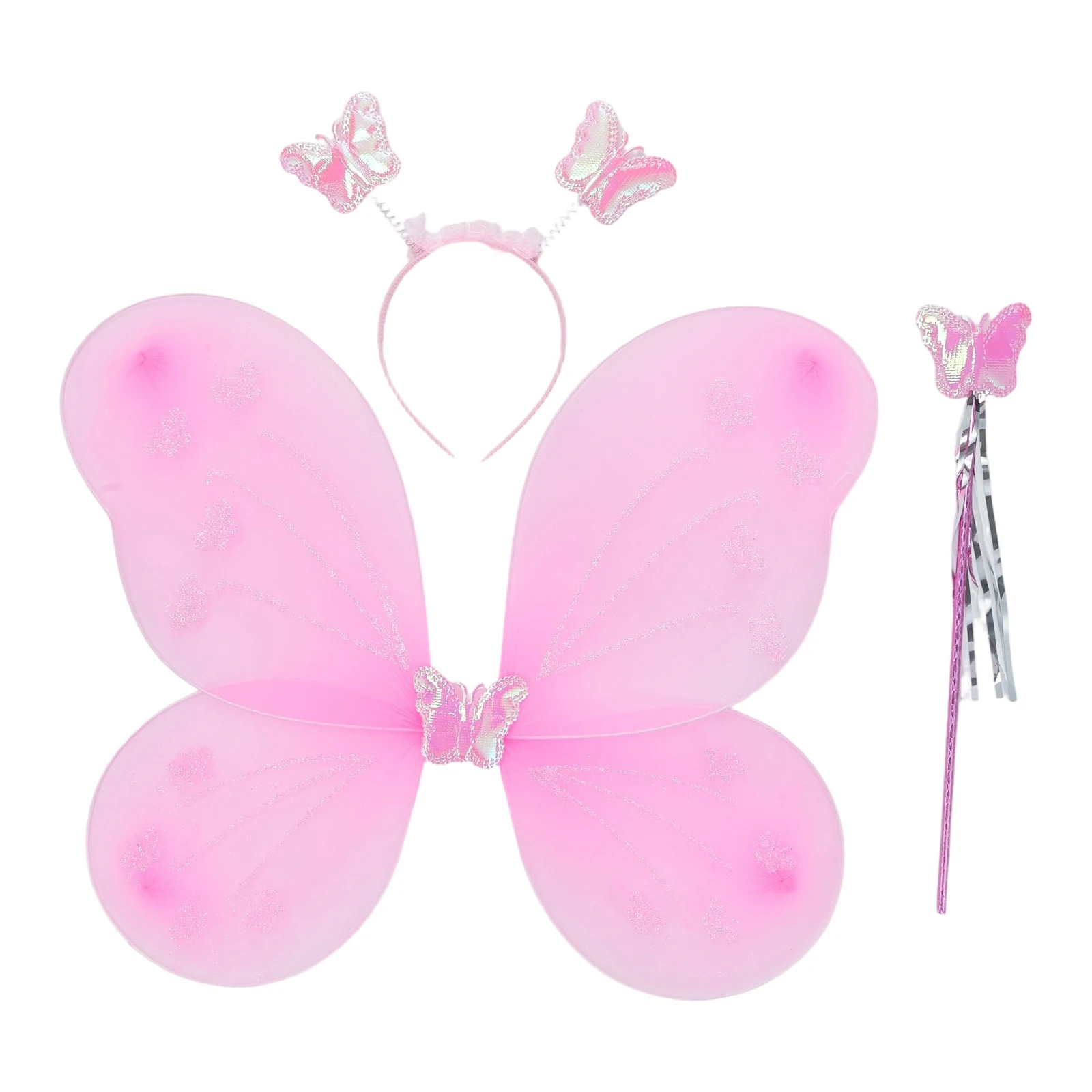 Enchanted Forest Fairy Costume Set for Girls Floral Wings Headband and Wand 3 Piece Set Perfect for Dress-Up and Playtime at
