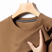 New Summer Waffle Round Neck Short Sleeved T-shirt for Men's Short Sleeved Top 1