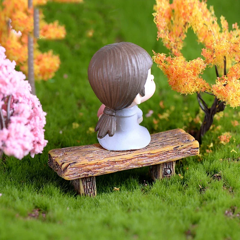 Cute Wooden Chair Stool Fairy Garden Miniatures Decor Couple Bench Action Figurine DIY Micro Gnome Terrarium Gift 3Pcs ornament crafts miniature figurines miniature ornament