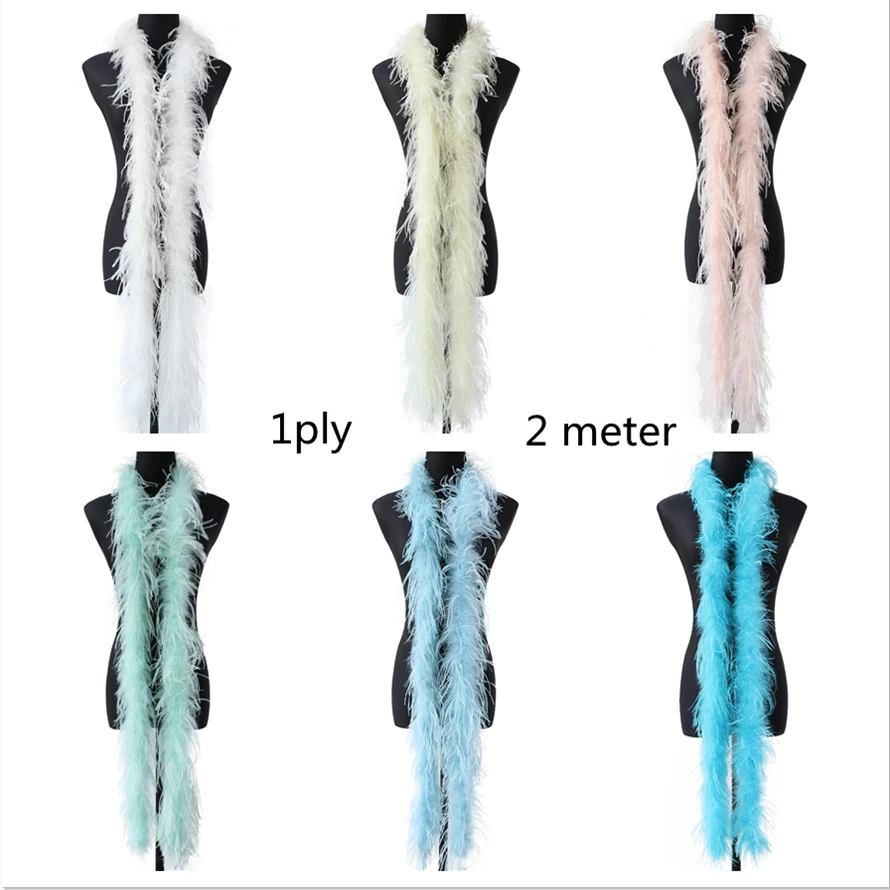 

2 Meters Multicolor Fluffy Ostrich Feathers Boa for Party Costume Wedding Dress Decorative Plumes Wholesale Feather Shawl Scarf