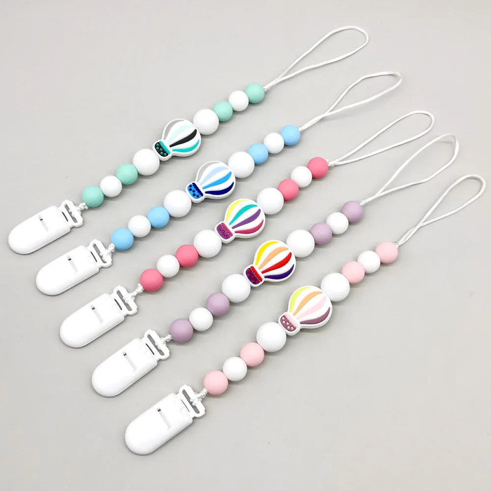Hot Air Balloon Silicone Baby Pacifier Clip, Infant Pacifier Holder Leash, Cute Dummy Chain Teething Toy for Newborns Toddlers