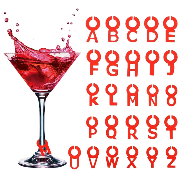 Ciondoli Per Bicchieri Da Vino Con Lettere - Set 52 Pezzi Con Anelli Per Feste E Eventi - Foto 13