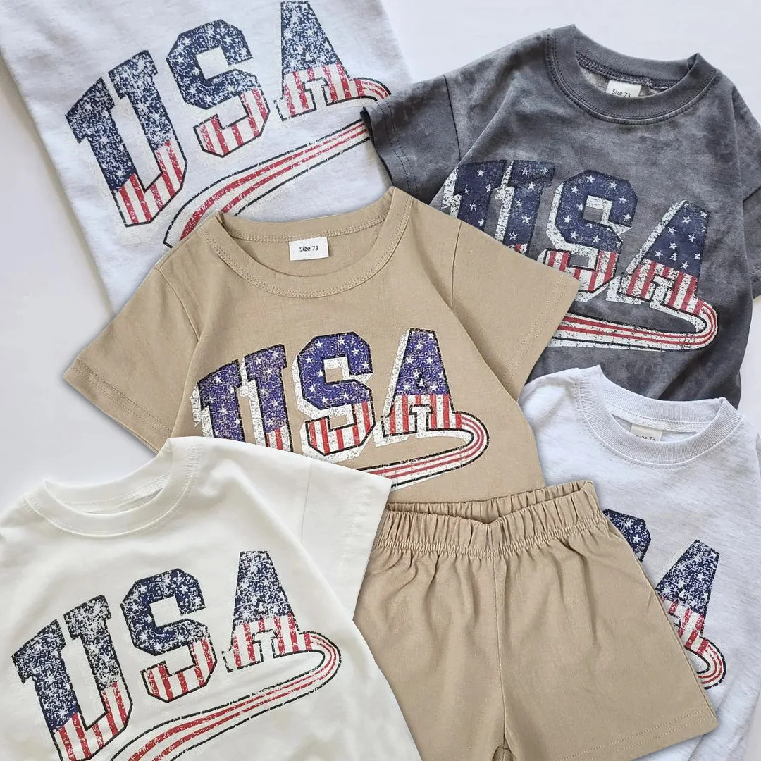 

Ins 2023 Newborns USA Outfits Baby Boys Girls Casual Independence Day Cotton Clothes Sets T-shirts Shorts 2Pcs Toddler Tracksuit