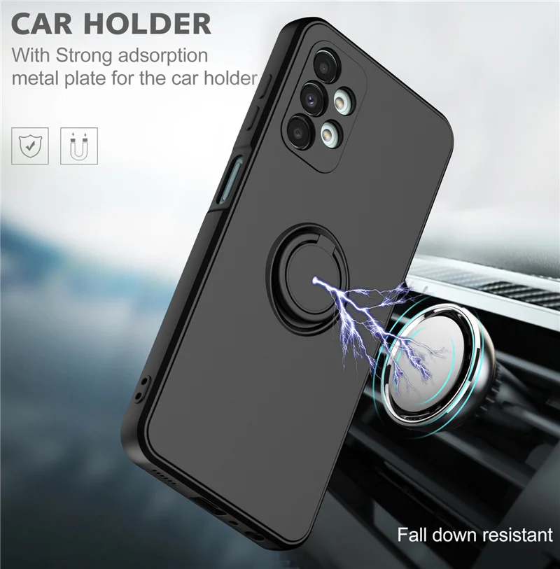 Square Liquid Silicone Phone Case With Ring Holder For Samsung_voghion.com